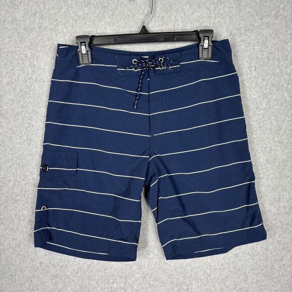 J Crew Swim Trunks Mens Size 29 Navy‎ Shorts Striped Nautical Preppy 8" Inseam - Picture 1 of 12